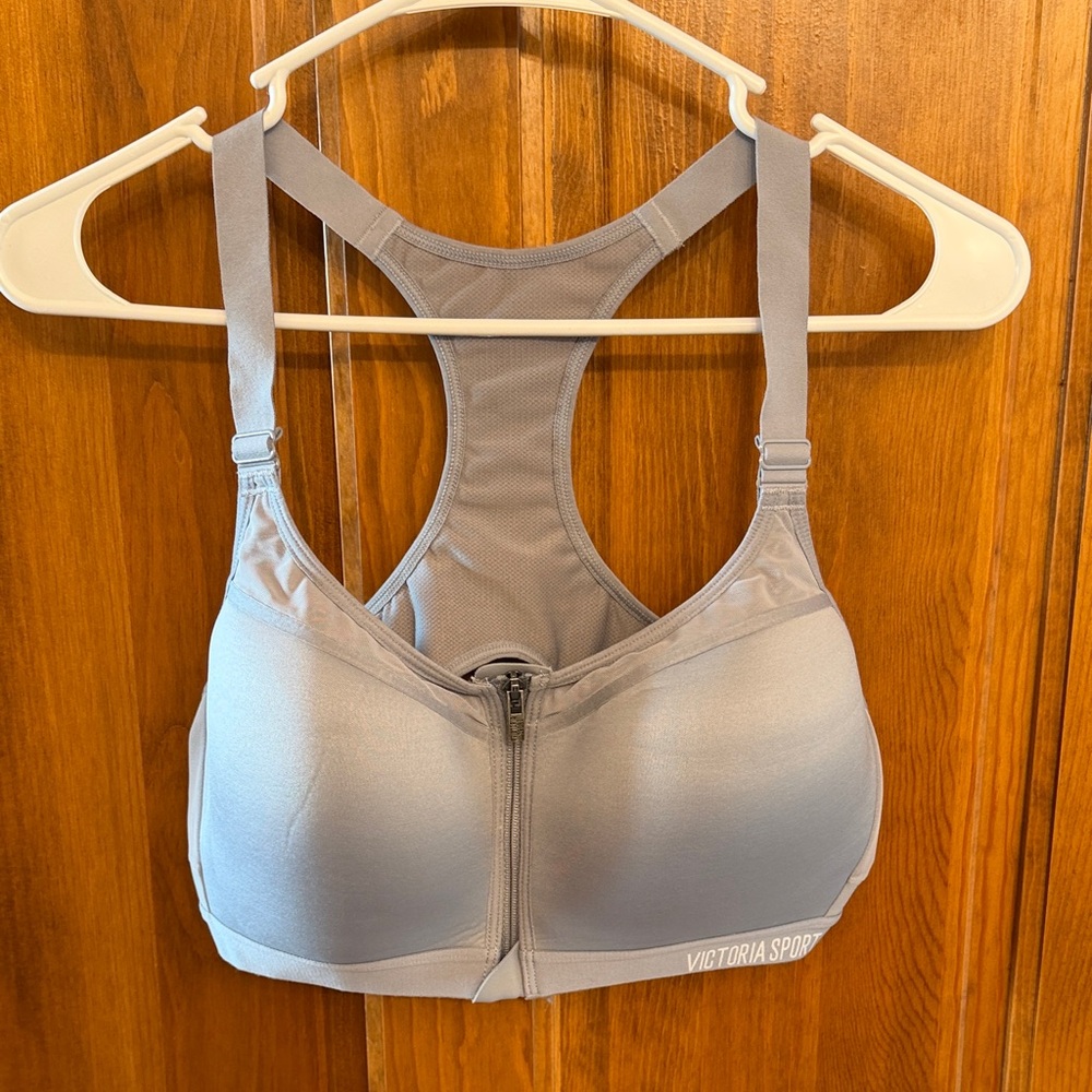 Gray Zip Front Sports Bra